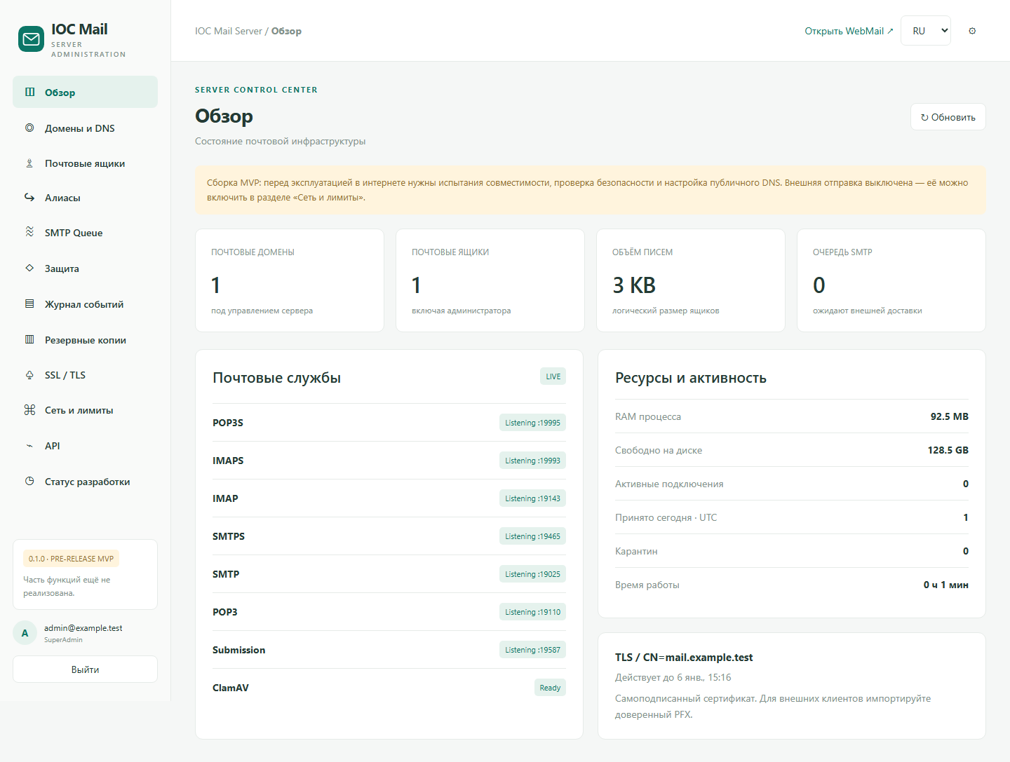 IOC Mail Server — Pre-release MVP