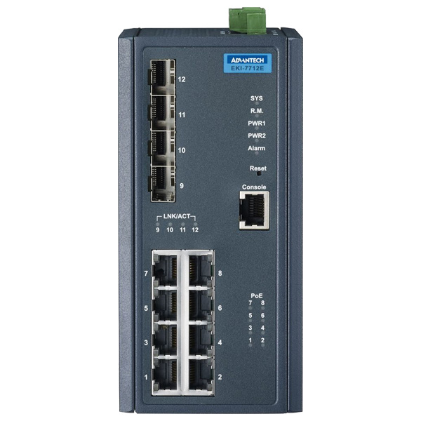 EKI-7712E-4FI-BE | Advantech 8FE + 4SFP Port Managed Ethernet Switch