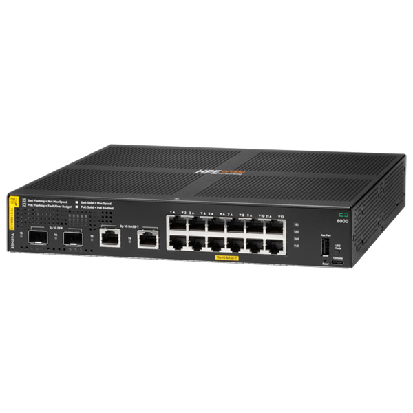 R8N89A | HPE Aruba Networking CX 6000 12G Class4 PoE 2G/2SFP 139W Switch